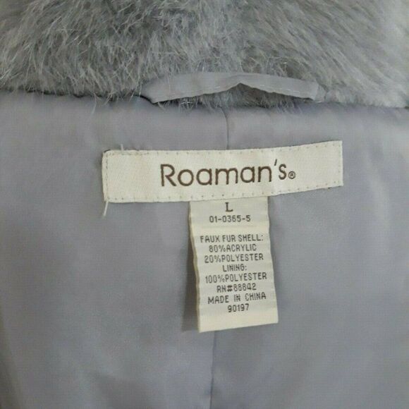 Roaman's Short Faux Fur Coat ~ L (18-20) ~ Stand Collar, Zip Front, 2 Pockets - Picture 7 of 7